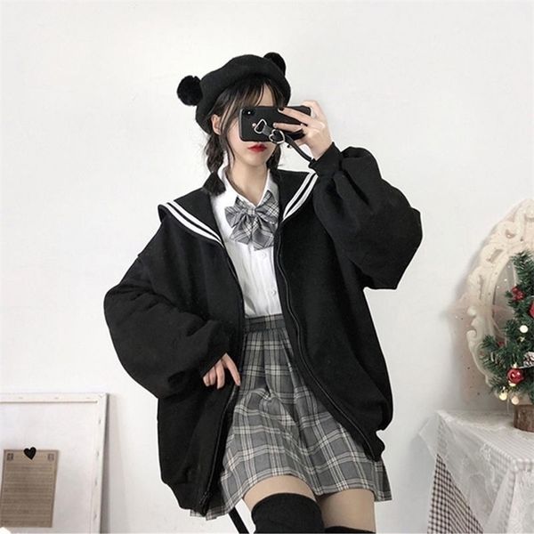 

women's hoodies sweatshirts sailor suit women hoodie goth skeleton print autumn winter women zipper up harajuku sweatshirt gothic cloth, Black