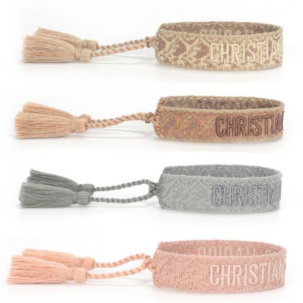 

classic luxury brand embroidery bracelets fashion women men bangles friendship charm bracelet woven adjustable tassel vintage couple braided, Golden;silver