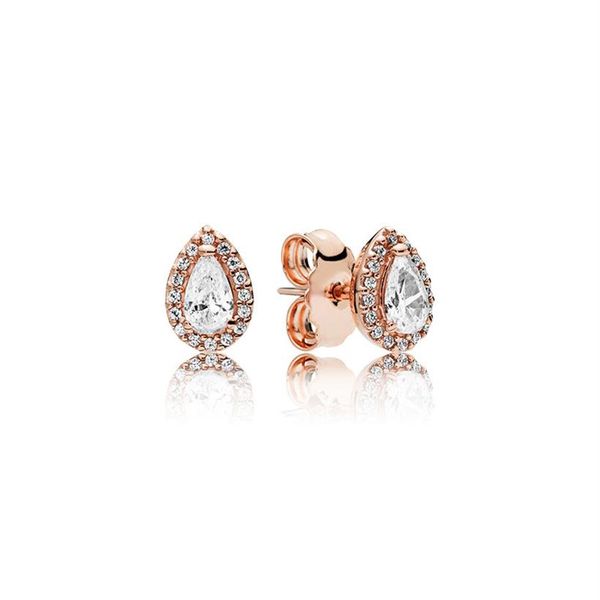 

18k rose gold plated shining tear drop stud earring logo original box for pandora 925 sterling silver teardrop earrings women wedd228f, Golden;silver