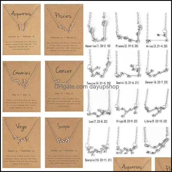 

pendant necklaces 12 constellation zodiac necklace horoscope sign zircon korean jewelry star galaxy libra astrology women gift with r dhlpg, Silver