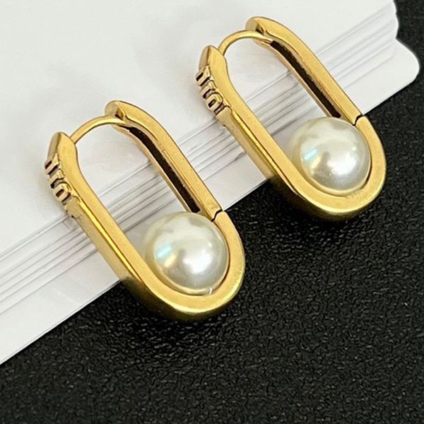 

brass women earrings retro color stud pearl earrings engagement earring, Golden;silver