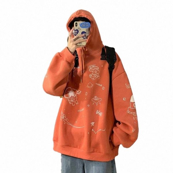 

men's hoodies & sweatshirts men's hoodies & sweatshirts oversized cartoon space print pullover hooded hip hop loose hoodie mens st, Black