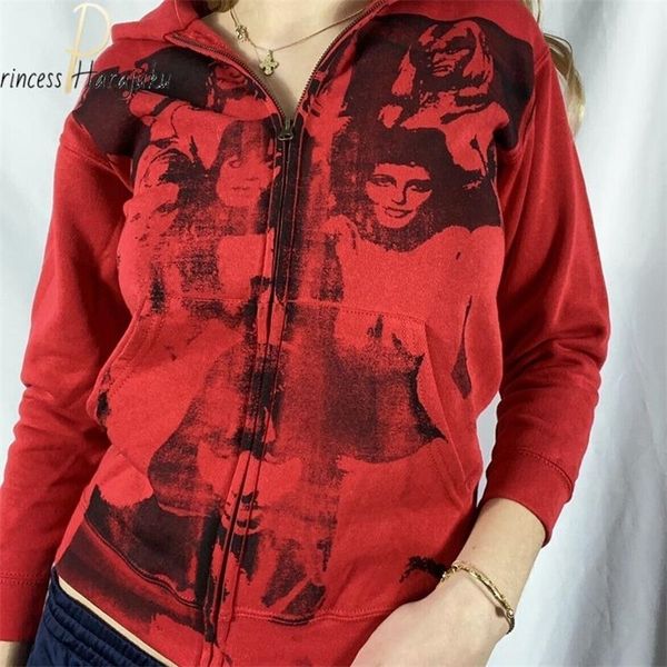 

womens hoodies sweatshirts plus size vintage red print hoodies female zip up long sleeve women sweatshirt y2k autumn winter aesthetic grunge, Black