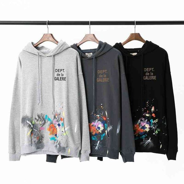 

man's sweater galley designer hoodies and sweatshirts casual shirts los angeles hand painted graffiti splash ink old letters loose casu, Black
