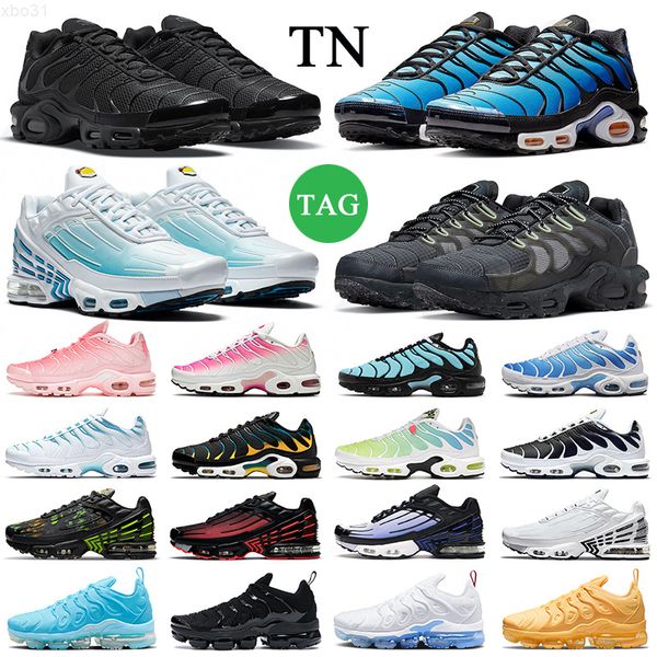 

plus 3 men women running shoes triple tn black white hyper university blue