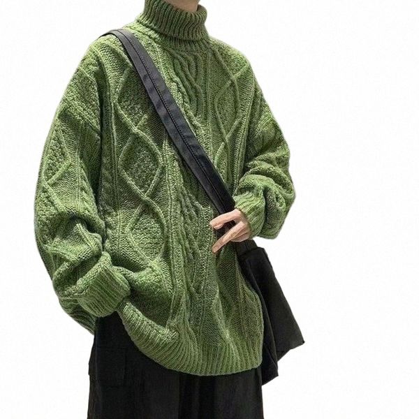 

men's sweaters men's sweaters green men winter pullover turtleneck streetwear fisherman sweater cable knit jumper oversized trends, White;black