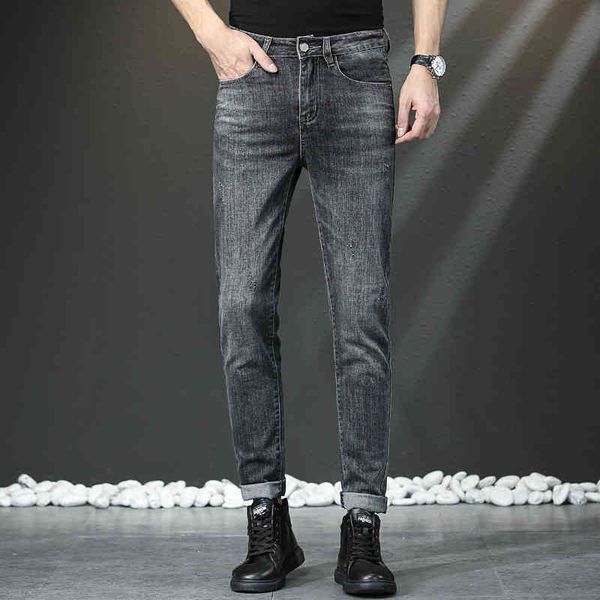 

men's jeans jeans young men's korean version elastic slim fit small feet high-end brand long pants 7lw7, Blue