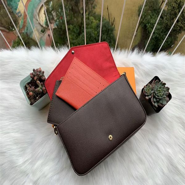

orignal leather fashion designer shoulder bag deluxe mini dinner bags wallet phone card pack pure color handbag felicie with box261k