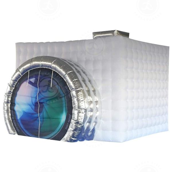

party activities commercial rental inflatable p booth enclosure camera shaped cube tent with led strip light backdrop for wedding events