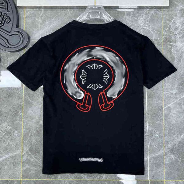 

luxury designer mens t shirts ch brand fashion men sanskrit letter t-shirt horseshoe cross tshirts man hip hop sweater summer loose women cl, White;black
