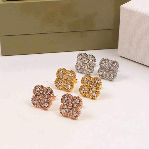 

luxury designer stud earrings four-leaf clover earrings womens fashion 18k gold diamond earring jewelry, Golden;silver