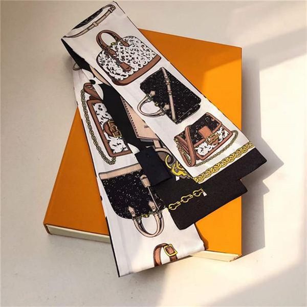 

beautiful silk handbag bag scarf headbands new women letter flower silk scraves grade silk bag scarf hair bands 8x120cm2096, Blue;gray