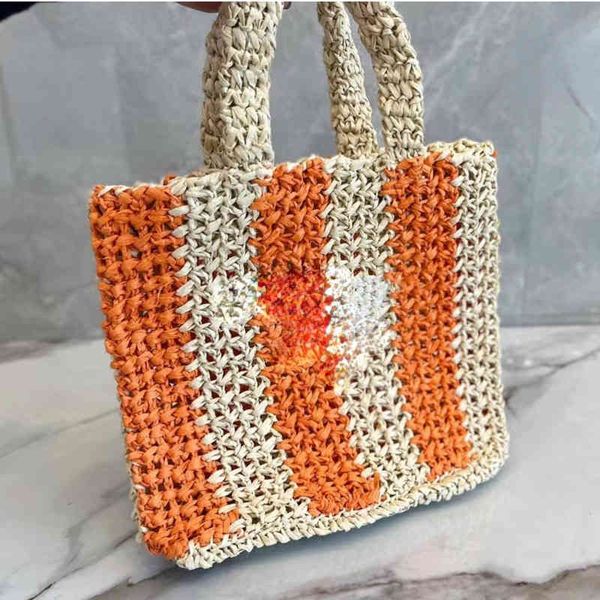 

cross body bag 2022 brand p new sweet wind holiday woven straw lafite contrast stripe hand tote shopping bag large