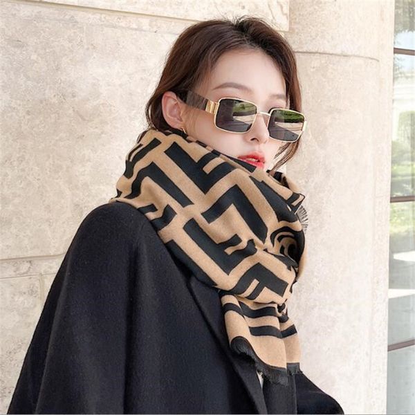 

design autumn and winter letter imitation cashmere scarf women's warm fashion versatile double-sided shawl live broadcast, Blue;gray