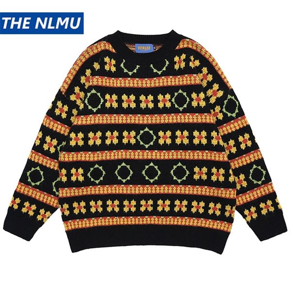 

mens sweaters hip hop christmas sweater men women flowers print knitted sweater streetwear harajuku pullover loose knitwear 220901, White;black