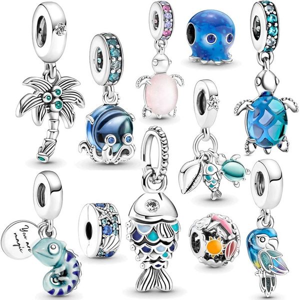 

fits pandora bracelets silver ocs dolphin chameleon pearl shell beads crystal loose beads charms for wholesale diy european necklace jewelry, Black
