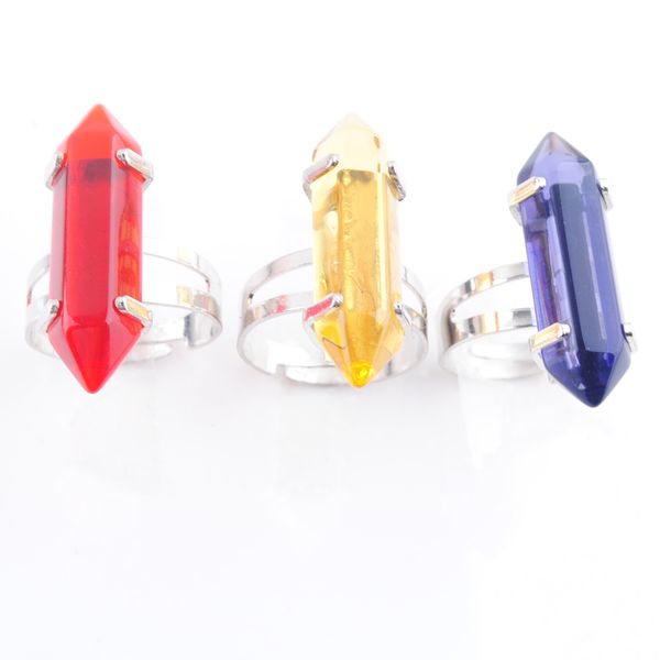 

natural quartz hexagonal stone adjustable finger ring for women jewelry gift fashion bx304, Golden;silver