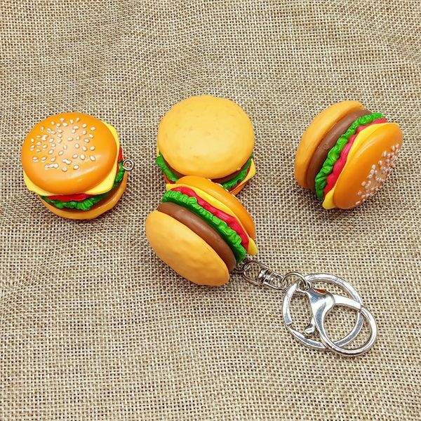 

creative hamburger keychain diy handmade resin food keychains charms accessories promotional bag key chain pendant jewelry in bulk, Silver