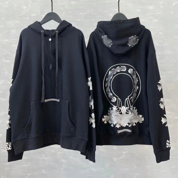 

classic luxury men's sweatshirts ch designer hoodie fashion men women horseshoe sanskrit loose zipper jacket pullover hooded coat swea, Black