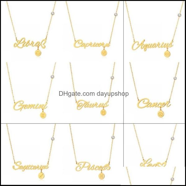 

pendant necklaces women titanium steel twee constellations letter pendant necklace 12 amet zodiac sign necklaces gold/sier colors jew dhsvk, Silver