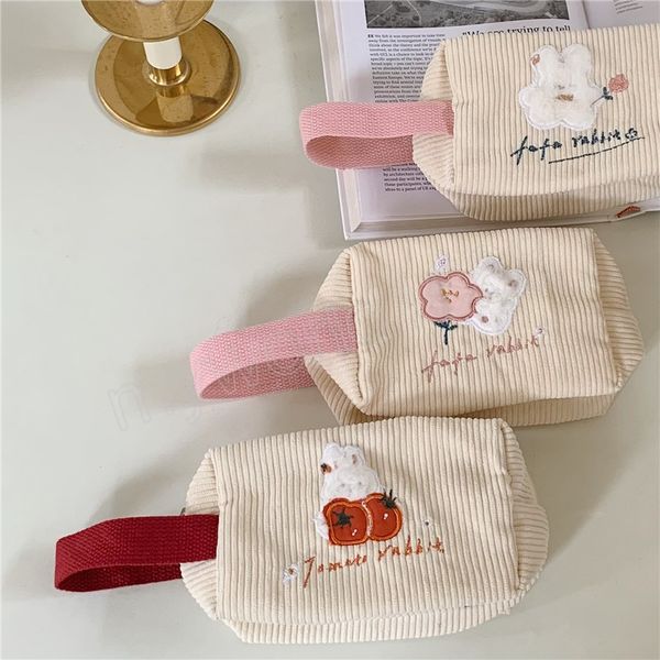 

rabbit pattern women small clutch cosmetic bags corduroy student girls storage bag cute embroidered flower female purse handbags