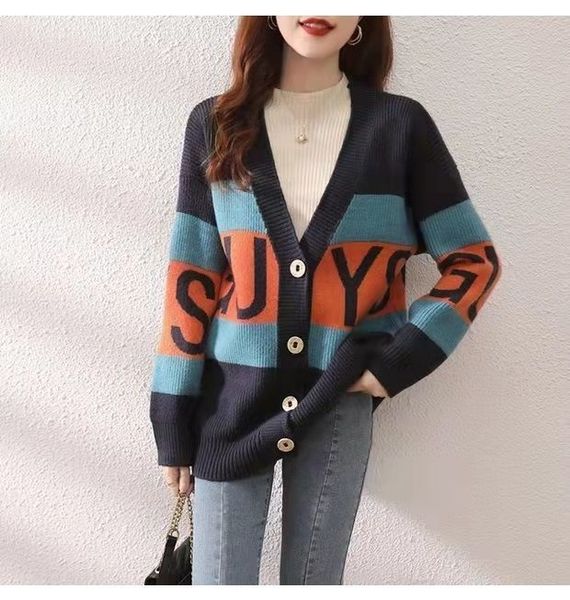 

22ssgg fashionable new brand fashion v-neck sweaters long-sleeved cotton knit sweaters women cardigan loose jacket women's casual coats, White;black