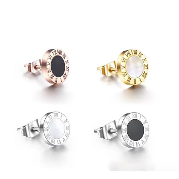 

luxury designer jewelry women stud earrings 18k stainless steel men gold earrings with onyx and shell rock punk round wedding gift2679, Golden;silver