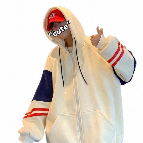 

men's hoodies & sweatshirts men's hoodies & sweatshirts harajuku oversized retro men fashion striped patchwork hooded zip-up long, Black