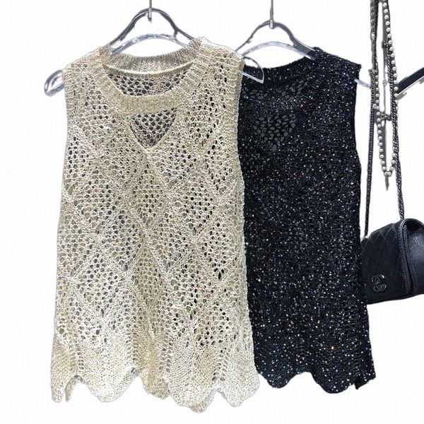 

women's tanks & camis women's tanks & camis hollow out women knitted femme sequined lady transparent vest m81f#, White
