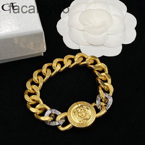 

bangle designer human head medusa brass bracelet gold and silver color matching thick chain tiktok hip hop fan's hand ornamentpp5u, Black