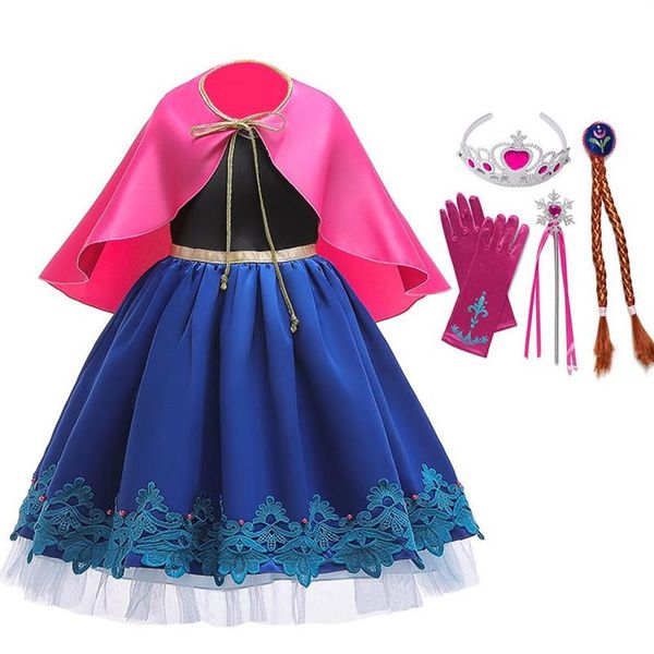 

girl's dresses girls ana princess dress kids cosplay costume children haloween birthday party vestido cartoon clothing elza fancy 246w, Red;yellow