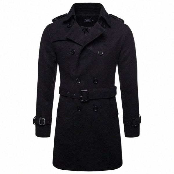 

men's wool & blends men's wool & blends europe and america long coat men autumn winter double breasted windbreaker jacket brand pe, Black