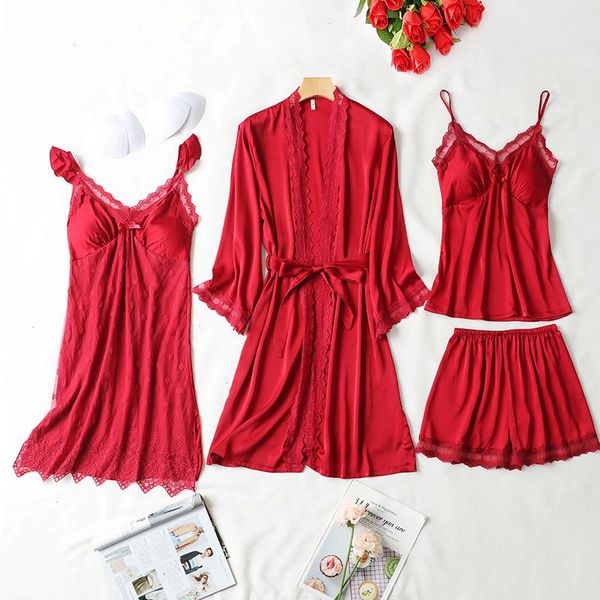 

spring summer women home sleepwear clothing lace pajamas suit nightwear, Black;red