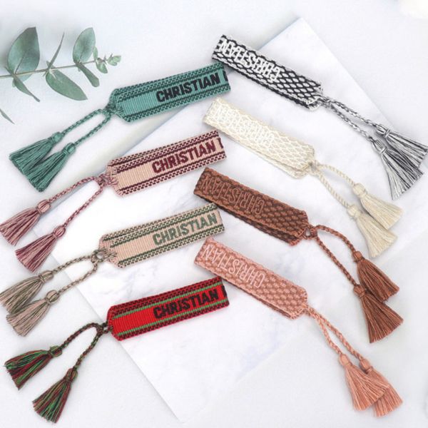 

brand fashion classic bangles bracelets luxury women men handmade signature embroidered woven tassel adjustable bracelet jewelry friendship, Black