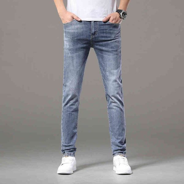 

men's jeans men's korean version summer thin elastic slim fitting small leg straight tube high-end fashion brand long pants 48ws, Blue