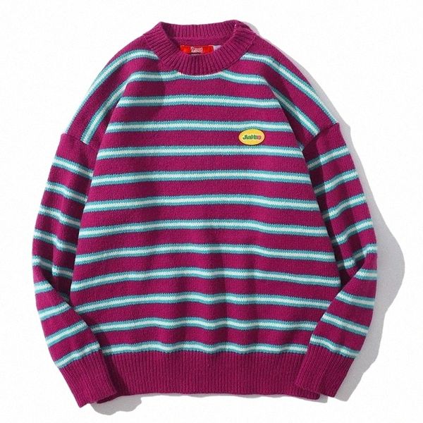 

men's sweaters men's sweaters 2021 men streetwear harajuku oversized knitted sweater striped pullover autumn winter hip hop japane, White;black