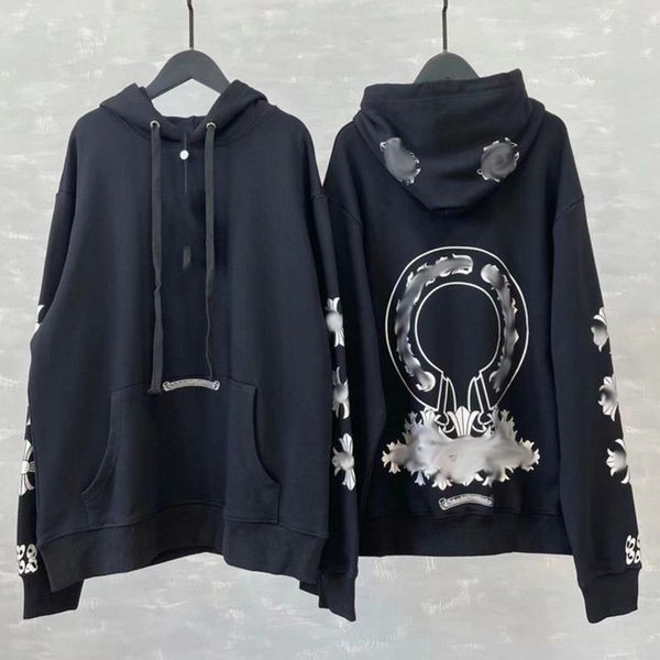 

luxury men's fashion sweatshirts classic ch zipper hoodies women men loose pullover hooded designer horseshoe sanskrit hoodie sweater j, Black