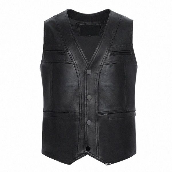 

men's vests men's vests men vest genuine leather waistcoat spring autumn middle-aged elderly sheepskin thick warm ather clothing w, Black;white