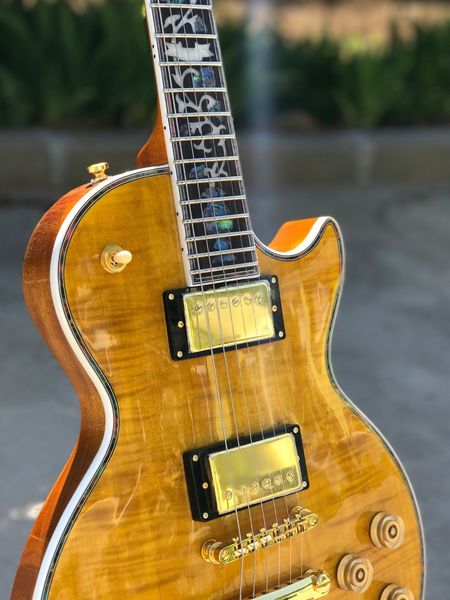 

standard yellow tiger print electric guitar rose wood fingerboard mahogany body