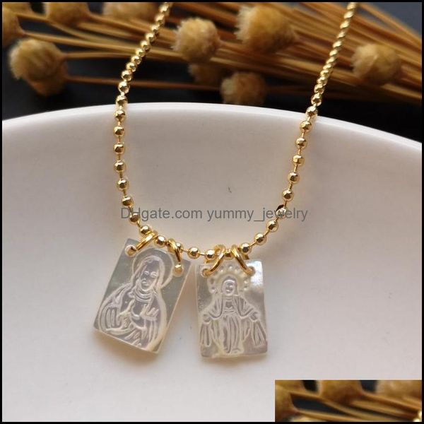 

chains chains 10pcs/lot 8x11mm natural sacred heart of jesus mother pearl shell necklace virgin mary necklacechains drop yummyjewelry dh5et, Silver