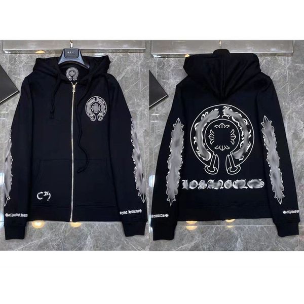

men's luxury fashion sweatshirts classic ch zipper hoodies women men loose pullover hooded designer horseshoe sanskrit hoodie sweater j, Black
