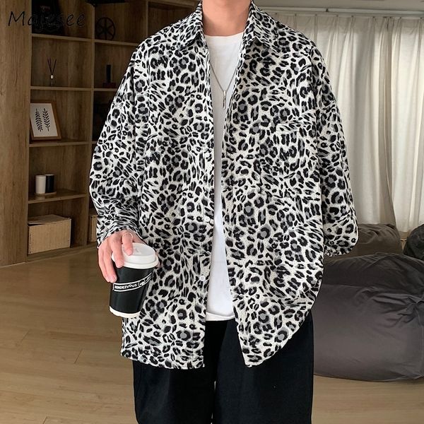 

men s casual shirts men spring leopard long sleeve korean style trendy leisure handsome all match loose fashion chemise homme retro clothing, White;black