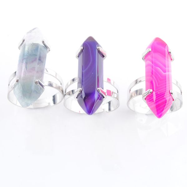 

natural agate hexagonal stone adjustable finger ring for women jewelry gift fashion bx303, Golden;silver