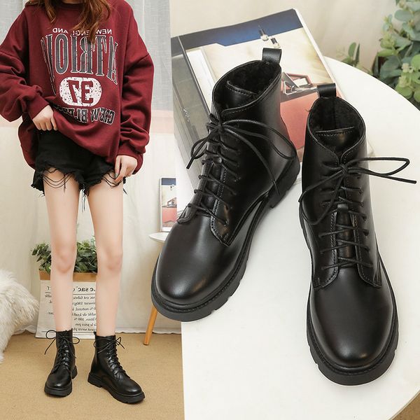 

fashion black boots designer woman autumn winter women ankle boot soft leather flat heel lace-up shoes for lady girls