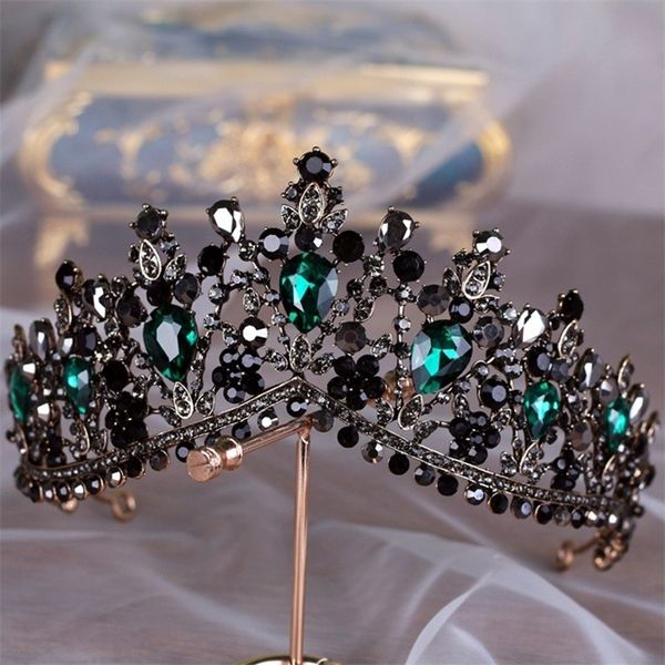 

wedding hair jewelry kmvexo european green crystal tiaras vintage black pageant crown baroque bridal accessories gift 220831, Slivery;golden