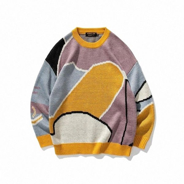 

men's sweaters men's sweaters men cartoon patcchwork winter wool sweater 2022 pullover mens o-neck knitted women korean casual clo, White;black
