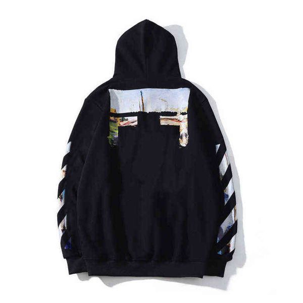 

men's hoodies offs mens loose classic sweatshirts fashion brand hoodie designers luxury pullover back oil paint arrow x men women t shi, Black