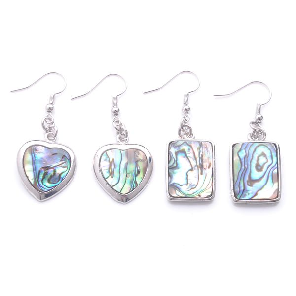 

new zealand natural abalone shell pearl dangle hook earrings paua oblong oval round square colorful beads drop earring jewelry br352, Silver