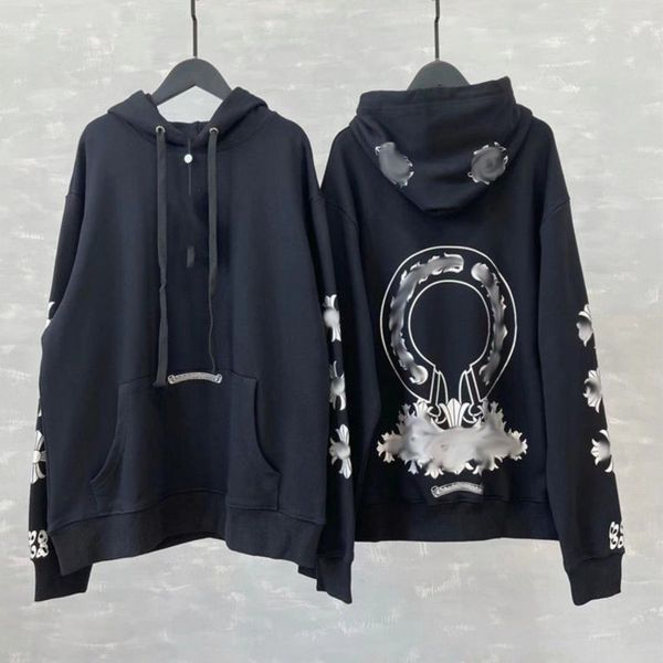 

luxury men's fashion sweatshirts classic ch hoodie hooded designer horseshoe sanskrit loose zipper jacket pullover coat women sweatshi, Black