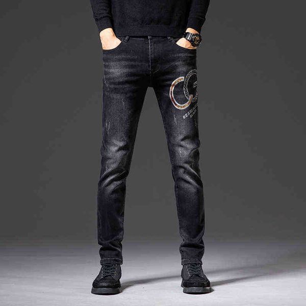 

men's jeans fashion brand slim fit small straight pants autumn and winter casual men's jeans, Blue